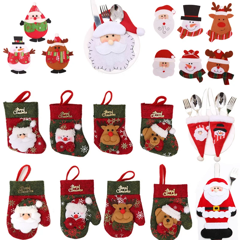 Милая Рождественская шапка Санта-Клауса, Рождественский северный олень, Новогодняя карманная вилка, нож, столовые приборы, держатель, сумка для дома, вечерние украшения стола, ужина, Navidad