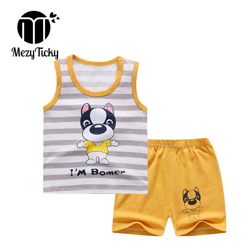 

Summer Boys Sports Sleeveless Tracksuit Kids Cartoon Dog Vest Suit Toddler Girls Casual Clothing sets Children Cotton Clothes