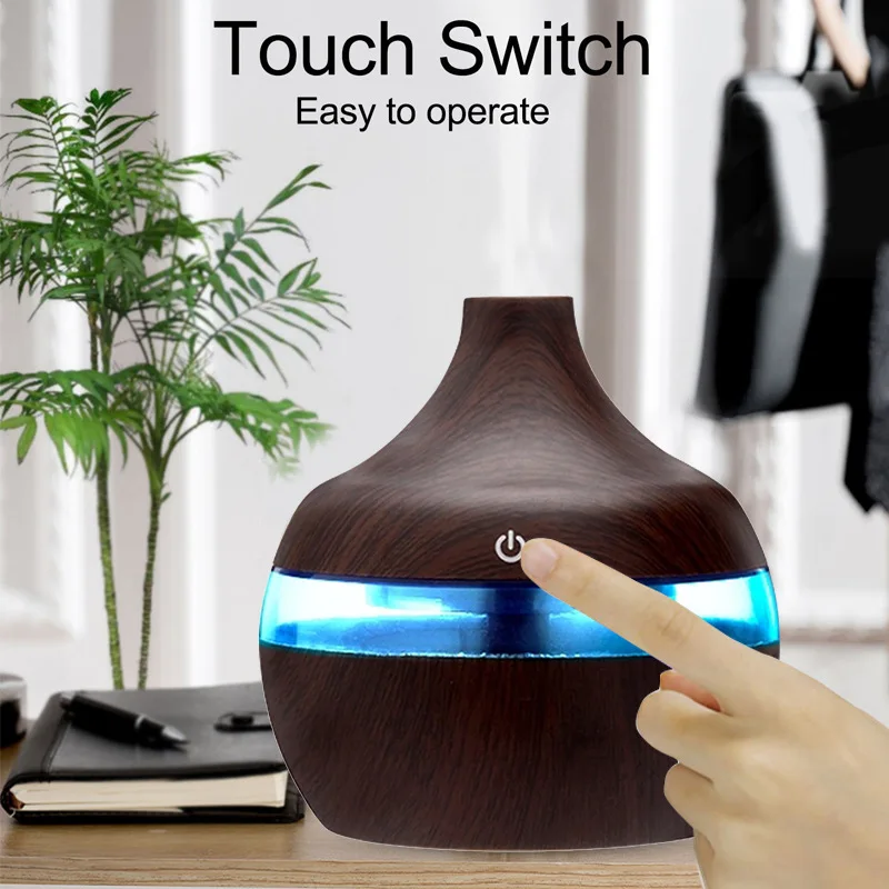 Household Air Humidifier Essential Aroma Oil Diffuser Ultrasonic Wood Grain USB Mini Mist Maker With Intelligent Touch Screen