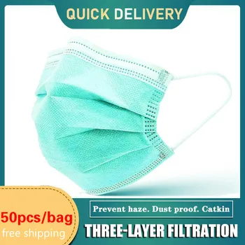 

10/50/100pcs Disposable Mask 3-Layer Earloops Breathing Face Mouth Masks Non-woven Anti-dust Green Adult Face Mask Fast Shipping