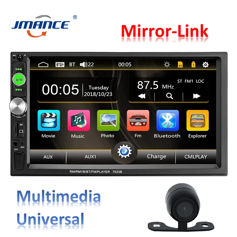 JMANCE 2-din MP5 Автомобильный плеер 7023b Mirror Link Автомобильный мультимедийный плеер универсальный подголовник Автомобильный монитор mp5 automotivo pantalla para - Цвет: MP5 and Camera