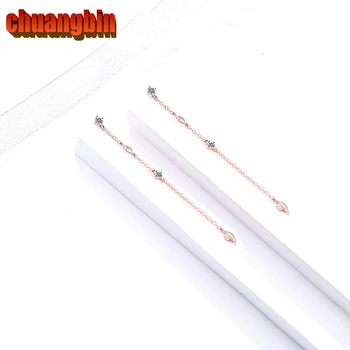 

High Quality S925 sterling silver four-claw earrings Studs female Korean cold wind simple long tassel Zircon Gifts ear Threads