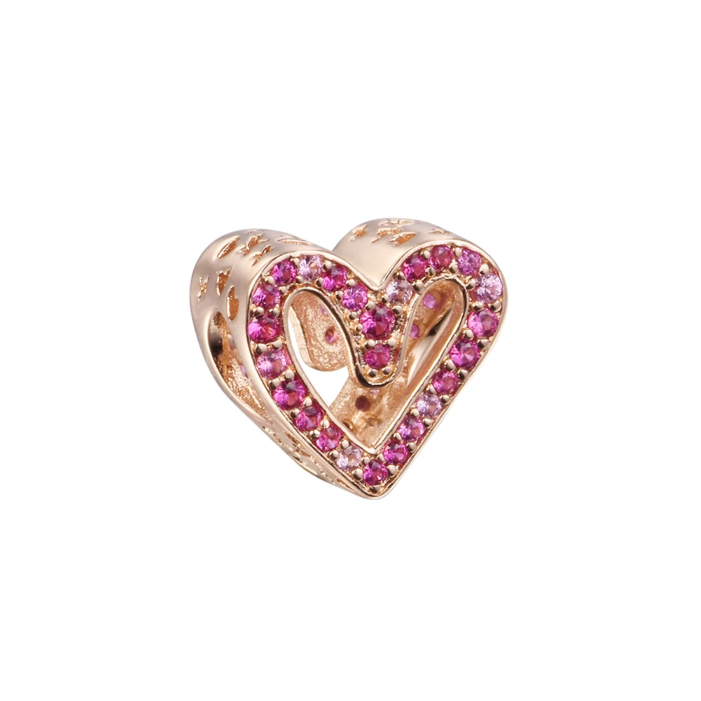 

Original Rose Gold Sparkling Ruby Red & Pink Freehand Heart Fits European Beaded Bracelets Woman DIY Fashion Silver Beads
