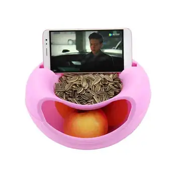 

Creative lazy fruit vegetable snack bowl double peanut sunflower seed snack with mobile phone holder salad bowl