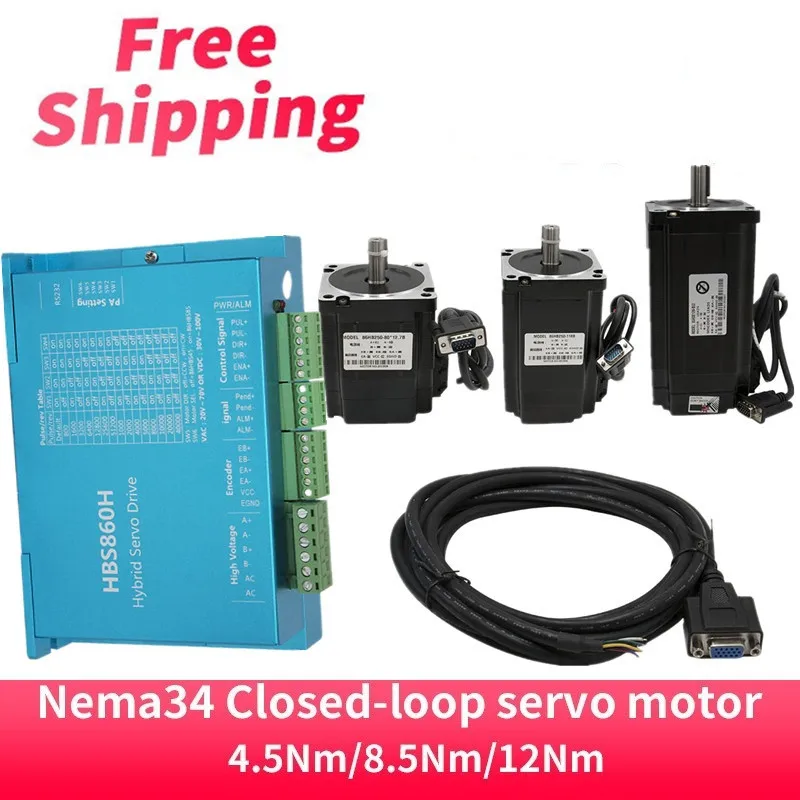 Cena 1 zestaw CNC NEMA34 pętla zamknięta silnika 4.5N 8.5N 12N. M 6A 2 fazowy hybrydowy silnik krokowy nema 34 sterownik silnika HBS860H DC (40 110 V) AC (60 80 V)