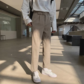 

Men's casual pants 2019 autumn and winter new plaid leisure college wild slim pants young people fashion trend men's clothing