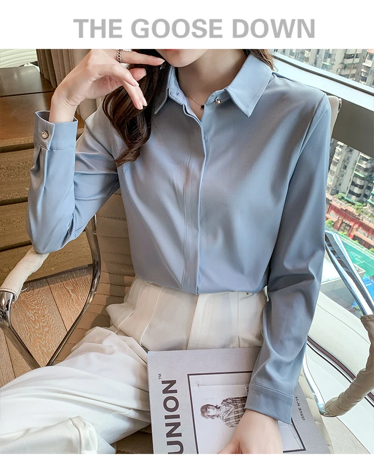 2022 Autumn Satin Women's Shirts Fashion Silk Button Solid OL Elegant Ladies Tops Long Sleeve Blouse Basic Women Shirts Blouses