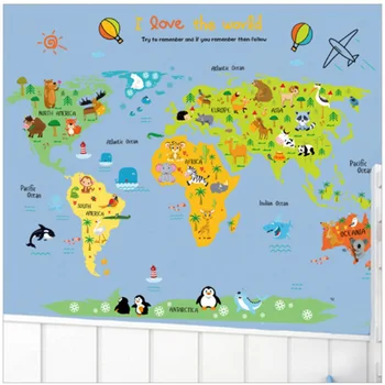 

Cartoon Creative Letter I Love The World Map Wall Stickers DIY PVC Self adhesive Wall Decals Art Murals Home Decoration 60*90cm