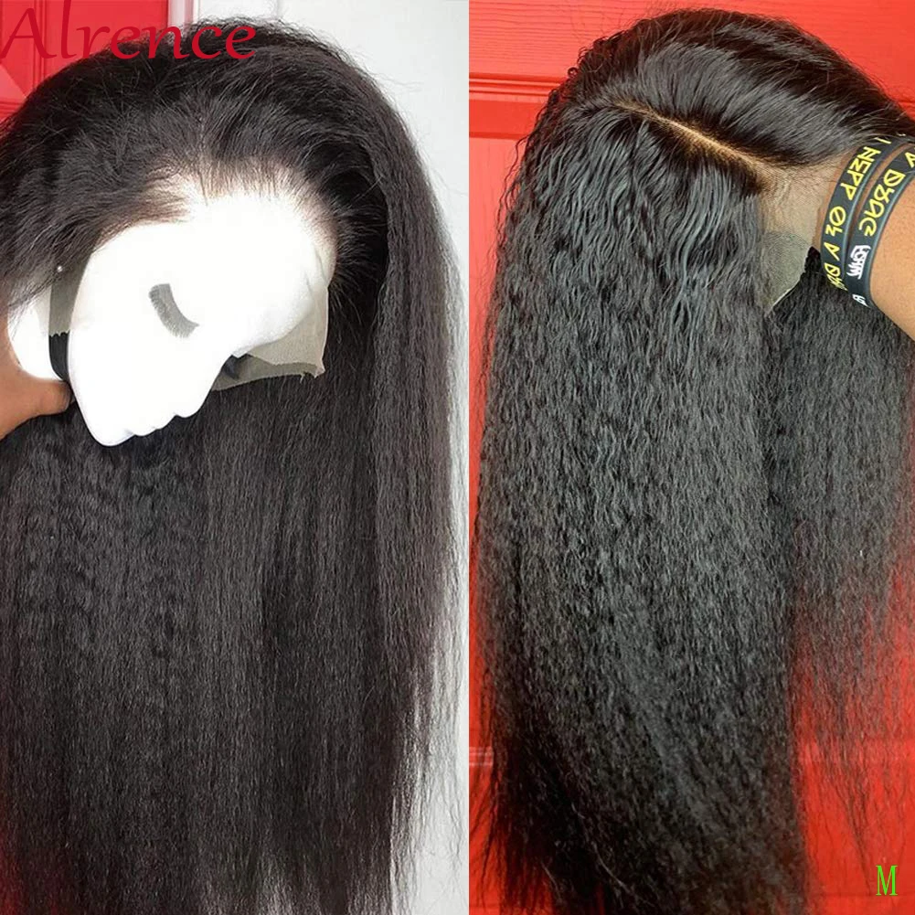Transparent Lace 28 inch Kinky Straight Human Hair Wig Coarse Yaki Brazilian 13x4 Lace Wig Human Hair Wigs Yaki Lace Closure Wig
