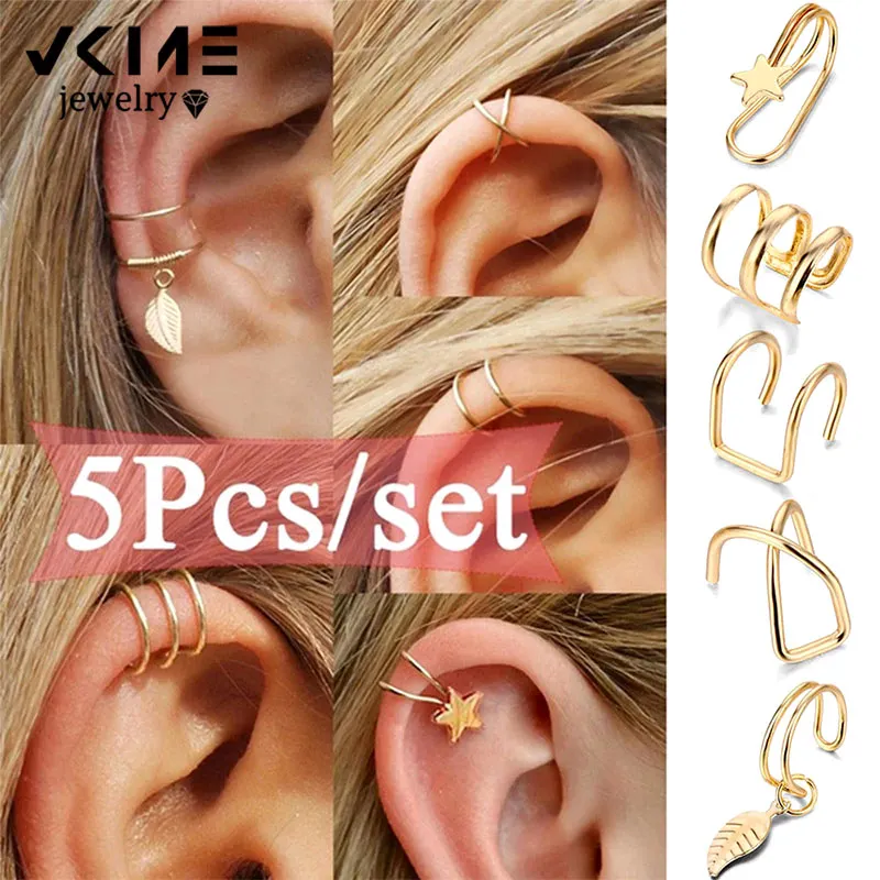 Buen trato Pendientes bohemios de estrella y oro sin Piercing para mujer y hombre, aretes de Clip para la oreja de cartílago falso Simple, joyería con Clip qxQKMpwJNQJ