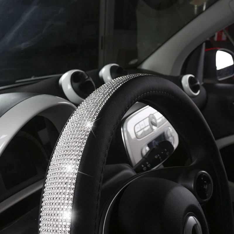 Car Steering Wheel Leather Cover Diamond Decor Protector For Smart 451 453 fortwo forfour Car Accessories