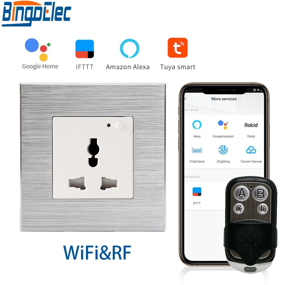 Bingoelec WIFI розетка алюминиевая рама 13A RF 433 пульт дистанционного управления