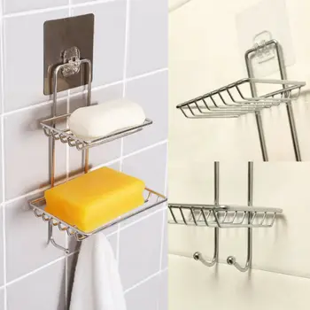 

Home Storage Double Hooked 2 Layers Soap Shelf Stainless Steel Storage Rack Hanging No Drill Installation Storage Organizer