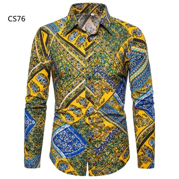 

2019 Men's Spring New Fashion Print Shirts Plus Size 5XL Clothing Casual Business Hawaii Long Sleeve Lapel Dress Shirts Tops