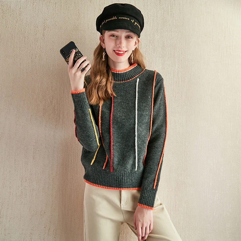Best Price Luxury Brand Designer Knitted Pullovers for Women Causel Half Turtleneck Colors Vertical Bar Edge Knitted Sweater