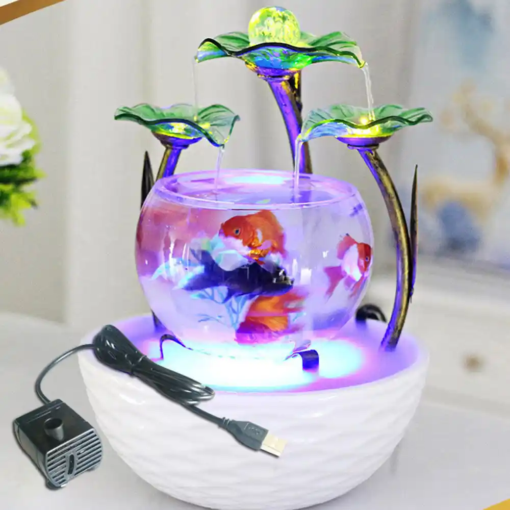 Tabletop Water Feature Green Lotus Rolling Ball Fountain Waterfall