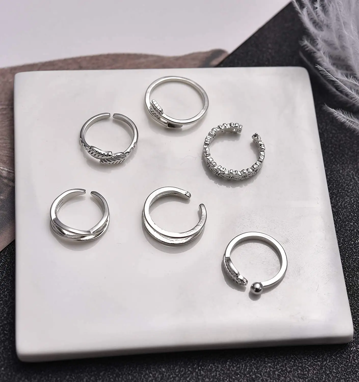 12PCS Adjustable Toe Rings for Women Stainless Steel Flower Arrow Band Open Tail Ring Women Summer Beach Foot Jewelry Set