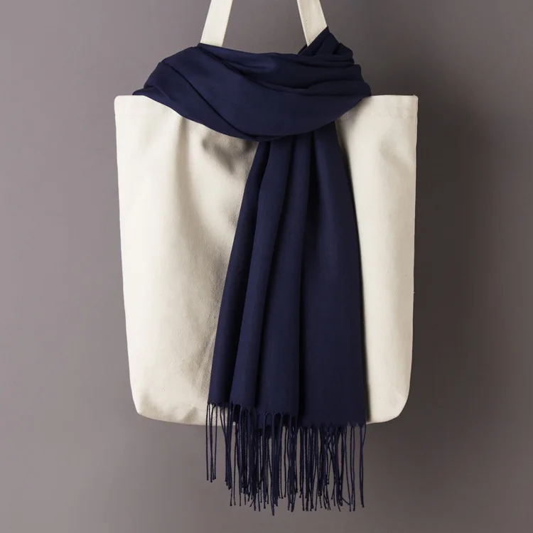Navy Scarf Женские однотонные кашемировые шарфы с кисточками, осень, новые мягкие теплые шарфы для девушек и женщин, тонкий длинный шарф, Женская шаль, мужской шарф - Цвет: Navy Scarf
