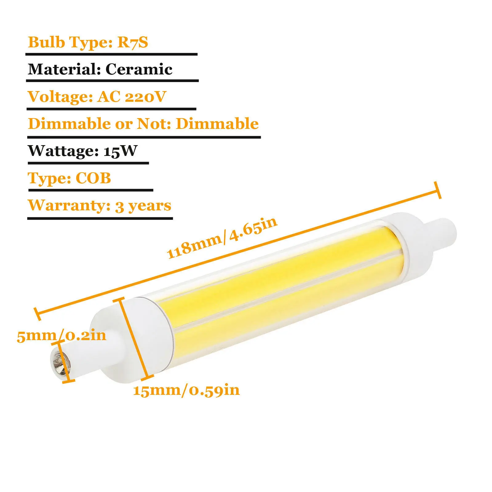 60W 120W 150W 200W Halogen Lamps Replace Dimmable R7s LED Light Bulb 78mm  118mm COB Ceramic Glass Tube Light - AliExpress