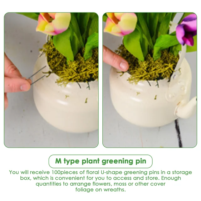 100Db 1,7 "U-Alakú Zöldítőcsapok Virágpáfrány Csapok Tárolódoboztal A Polisztirofoam Szalma Koszorú Ünnepi Kézműves Projekthez - Image 3