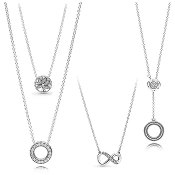 

925 Sterling Silver Sparkling Honeycomb Hexagon Collier With Crystal Necklace For Women Wedding Party Pandora Jewelry