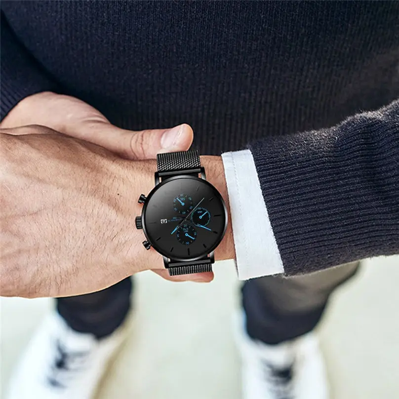 Mens Watches Quartz Watch Casual Fashion Slim Mesh Stainless Steel Waterproof Men Sport Watch 3N25 (3)