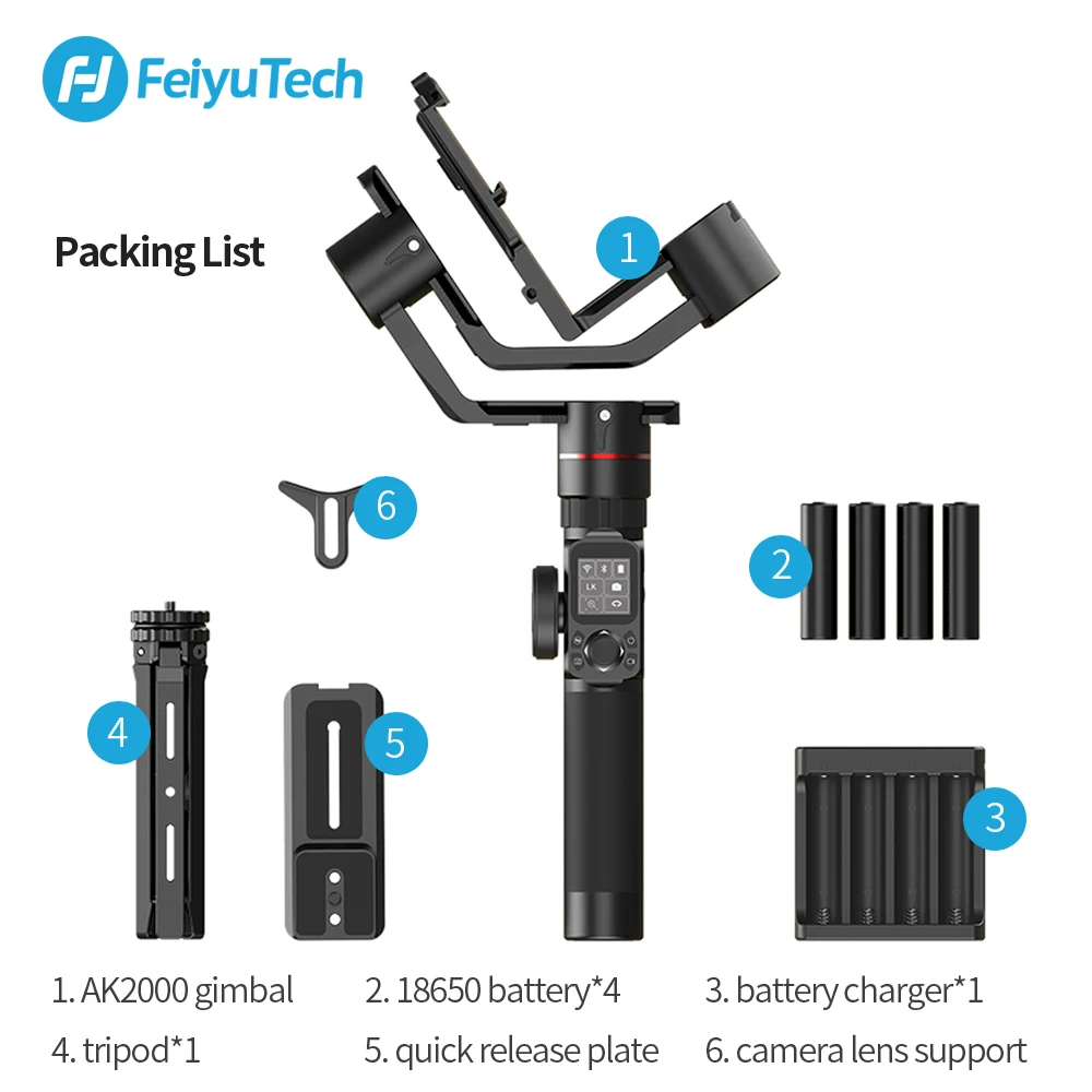 FeiyuTech AK2000 3-Axis Camera Stabilizer Handhel Gimbal 2.8kg Payload for Sony Canon Panasonic Nikon DSLR Camera Gimbal