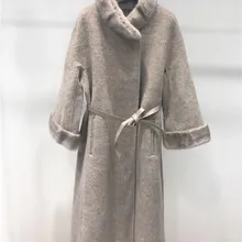 Высококачественное двустороннее шерстяное пальто для женщин, Воротник из натурального меха норки и манжеты, шерстяные пальто из альпаки больших размеров для женщин