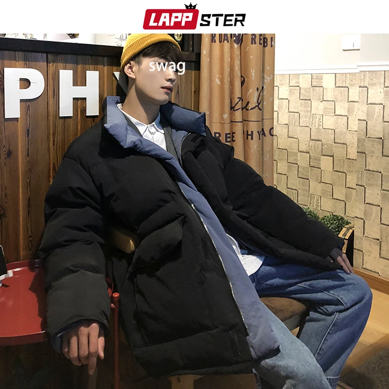 LAPPSTER, корейский стиль, Harajuku, зимняя мужская куртка,, мужская, черная, дутая куртка, пузырьковая, пальто, парка, мужская, теплая, с большими карманами, негабаритное пальто