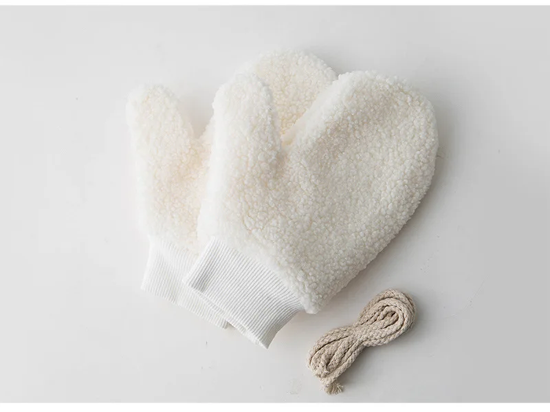 Winter Lamb Wool Halter Neck Full Finger Warm Mittens Korean Female Double Layer Plush Thicken Windproof Cycling Gloves H36