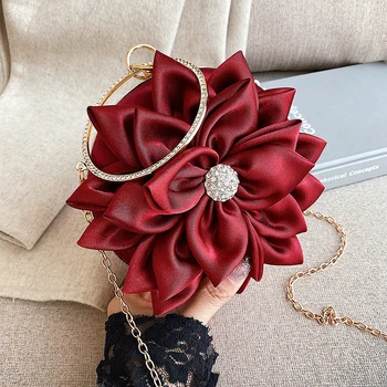 

Luxury Diamond Top Handle Bag Ladies 3D Flower Clutch Evenigng Party Bag Chain Shoulder Crossbody Bags For Women Wedding Bolsas