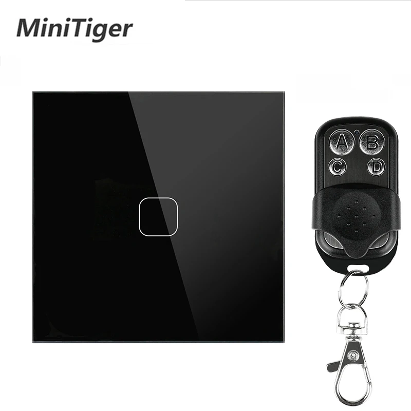 Black 1 with remote Minitiger ЕС/Великобритания Стандартный переключатель дистанционного управления 2 банды 1 способ RF433 умный настенный переключатель беспроводной пульт дистанционного управления Сенсорный светильник переключатель - Цвет: Black 1 with remote