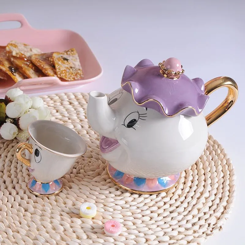 New-Cartoon-Beauty-And-The-Beast-Teapot-Mug-Mrs-Potts-Chip-Tea-Pot-Cup-One-Set (1)
