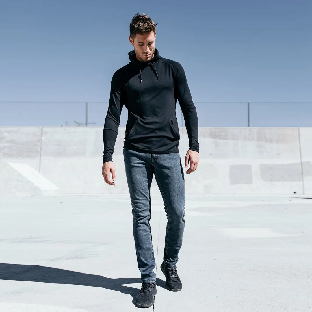 Men Spring and Autumn Black and White Grey Fitness Sports Leisure Running Sweaters Leisure Exercise Thin Hooded Cotton Sweaters