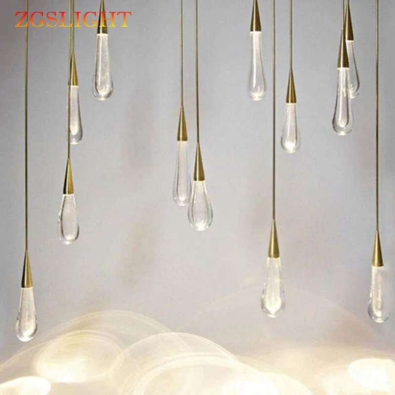 

LED Gold Water Drop Pendant Light Minimalist Scandinavian Loft Crystal Metal Hanging Lamp Nordic Creative Restaurant Bar Light