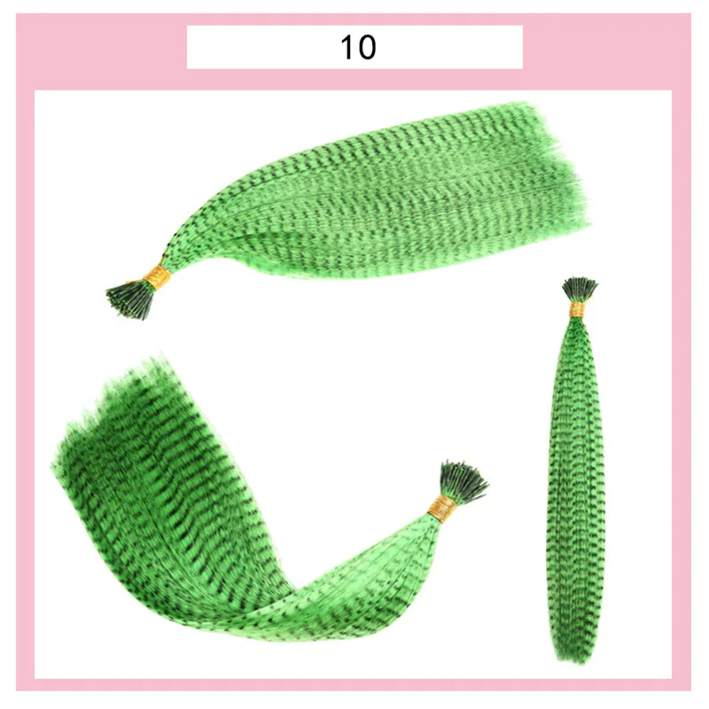 10pcs/pack Colorful Charming Feathers Hair Extensions Long Straight Hairdressing Supplies feather hair extension bundle - Цвет: grass green