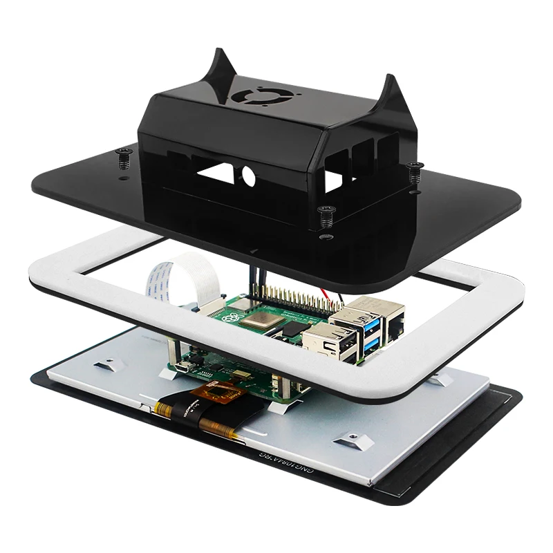 Estojo Acrílico para Raspberry pi Estojo para Tela Oficial Suporte Preto para Tela Sensível ao Toque Lcd de Raspberry pi Modelo b pi 4 - Imagem 4