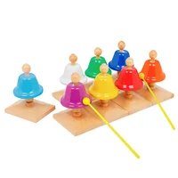 8-Note Color Metal Bell Children Toys Beech Wood Toto Lesson Bell Hand Touch Bell Set Percussion Instrument Learning Music Toys 2