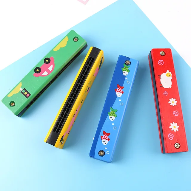Wooden Harmonica For Children Toys Musical Instruments 16 Holes Double-Row Blow Cartoon Color Woodwind Mouth Harmonica Melodica 6