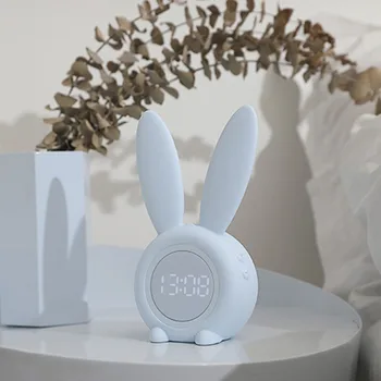 

Rechargeable Temperature Display Multifunctional Snoozing Kids Gifts Digital Touch Control Alarm Clock Rabbit Shaped Night Light