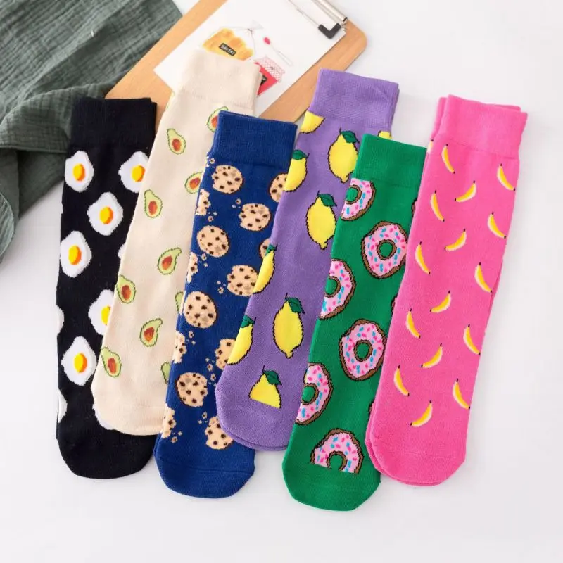 Новые рождественские носки harajuku calcetines mujer, модные женские длинные хлопковые носки с принтом еды