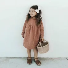 Новые осенние вечерние платья для девочек на свадьбу; льняные платья с кружевным воротником и рукавами для девочек; одежда для маленьких девочек