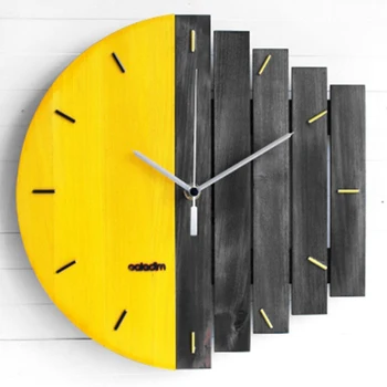 

Yellow Slient Xylophone Wooden Wall Clock Modern Design Vintage Rustic Shabby Clock Quiet Art Watch Home Decoration