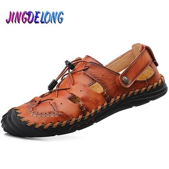 

Brand Mens Gladiator Sandals Summer Outdoor Men's Sandals Comfortable Slip-ON Male Beach Slippers Handmade Leather Boys Loafers