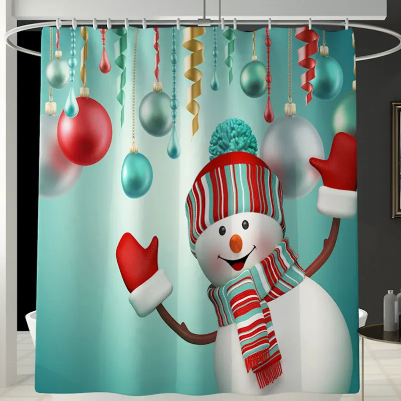 Рождественская занавеска для душа, комбинированный набор для ванной комнаты, Санта Снеговик олень, воздушный шар, рисунок, новогодняя атмосфера, украшение