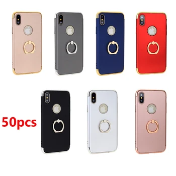 

50pcs 3 in 1 Armor Hybrid Plating Hard PC Back Case For iPhone X XS Max XR X 8 7 6 6S Plus Metal Finger Stand Shockproof Cover