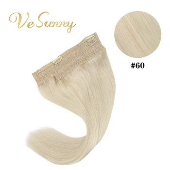 

VeSunny One Piece Invisible Halo Hair Extensions Human Hair Flip in Wire with 2 Clips on Machine Remy Hair Light Blonde #60