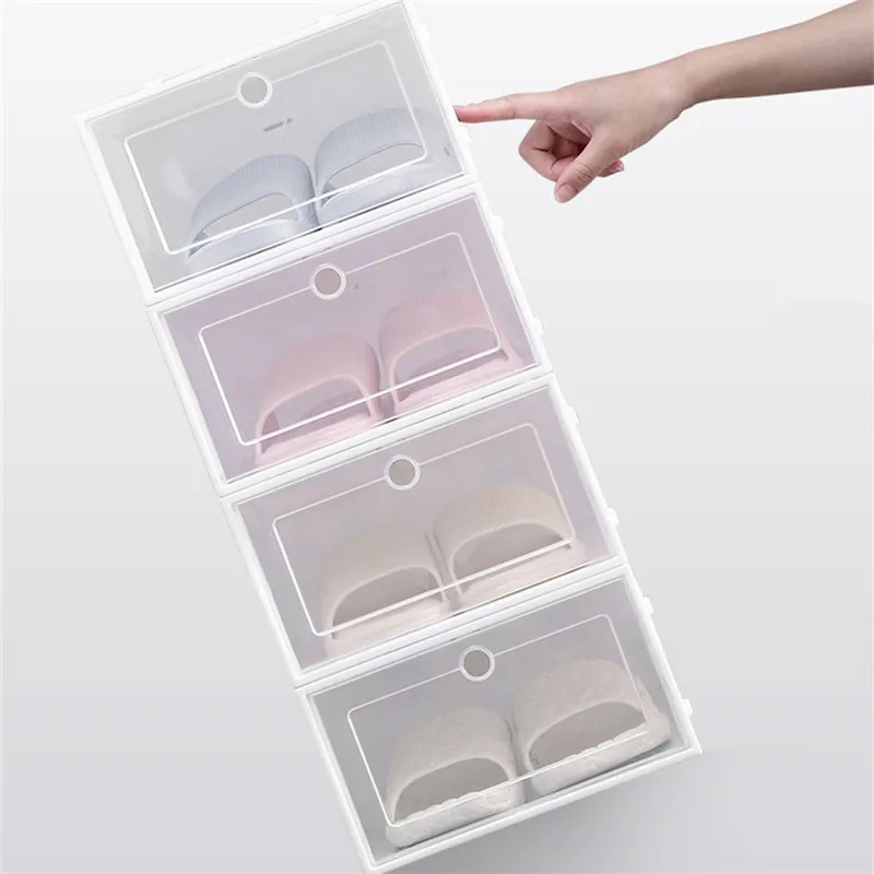 Flip Open Cover Durable Plastic Shoe Storage Transparent Box Divider Drawer Portable Shoes Organizer - 1 Pcs