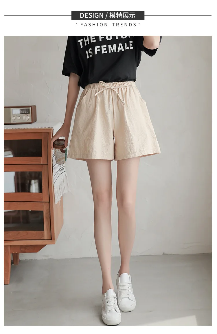 Women's Cotton Linen Shorts Hot Sale High Waist Drawstring Wide Leg Trousers WDC7622 birddog shorts