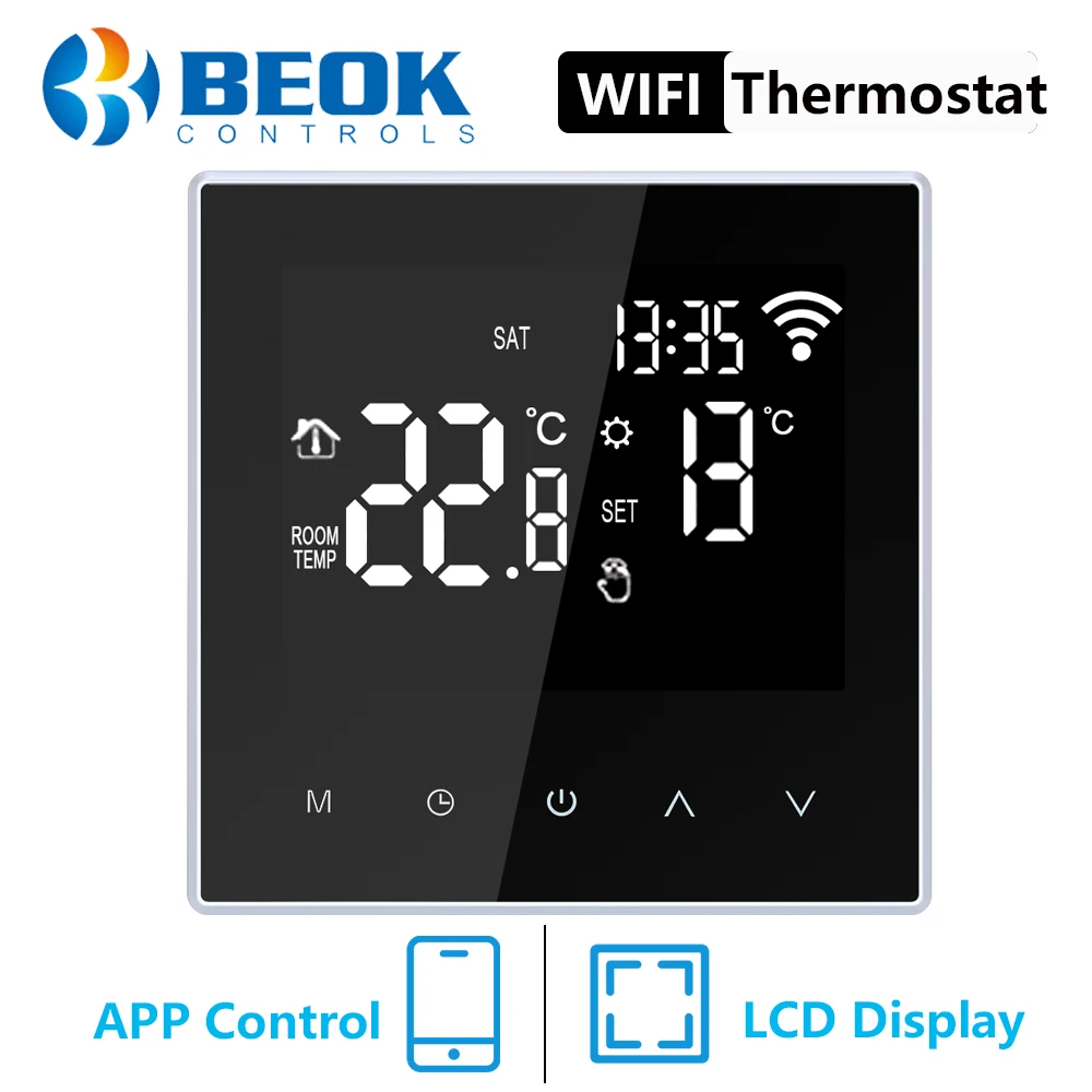 Beok-termostato Wifi para calefacción de suelo y agua, controlador de temperatura para Smart Life, funciona con Alexa y Google Home